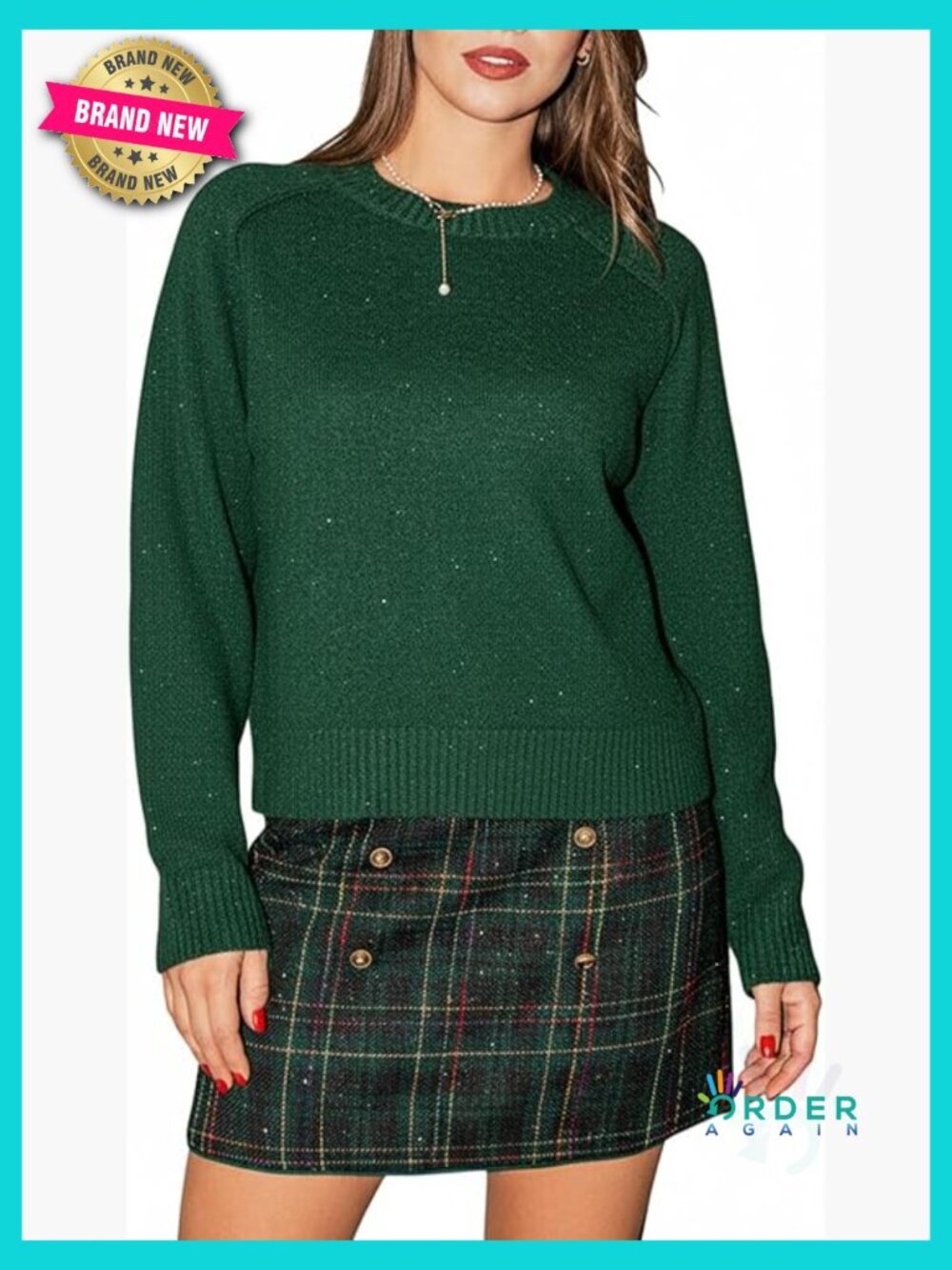 Long Sleeve Sparkly Sequin Knit Pullover Sweater Crewneck Casual Ribbed Top